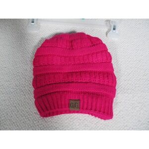 Bright Pink Knit Beanie Hat with G.G‎ Logo Patch – Ribbed Winter Cap, Streetwear